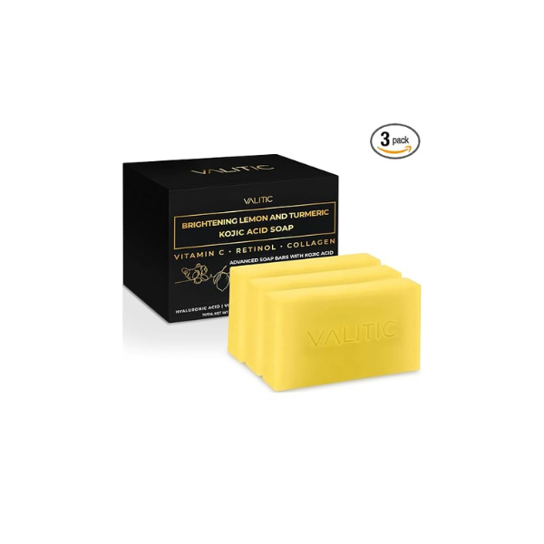 VALITIC Brightening Lemon Turmeric Kojic Acid Soap for Dark Spots, 3 Pack
