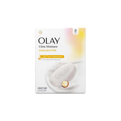 Olay Beauty Bar Soap, Ultra Moisture Shea Butter with Vitamin B3 and Moisturizers, 3.75 oz 8 Bars