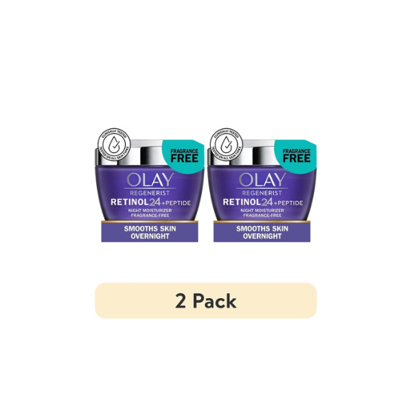 (2 pack) Olay Regenerist Retinol 24 Night Cream for Women, Anti-Aging Moisturizer, Fragrance-Free, Non-Greasy, Anti-Wrinkle, Hydrating Skin Care with Triple Collagen Peptide