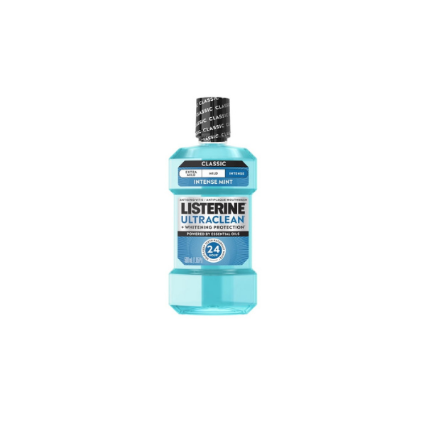 Listerine Ultraclean Intense Antiseptic Mouthwash + Whitening Protection*, Intense Mint, 500 mL