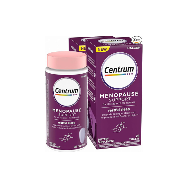 Centrum Restful Sleep Menopause Support Tablets, Supplement with Clinically Studied DailyZz and geniVida, 28 Count (Pack of 2)