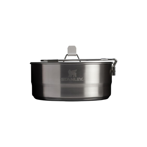 Stanley Wildfare Pro 5-Piece Stainless Steel Saucepan Cook Set | 2 qt Saucepan with Fold & Lock Handle | Cutting Board and Spoon | Camping Essentials for Your Camp Kitchen | BPA-Free