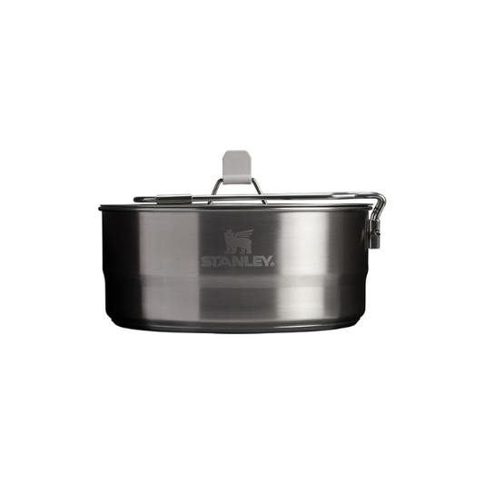Stanley Wildfare Pro 5-Piece Stainless Steel Saucepan Cook Set | 2 qt Saucepan with Fold & Lock Handle | Cutting Board and Spoon | Camping Essentials for Your Camp Kitchen | BPA-Free