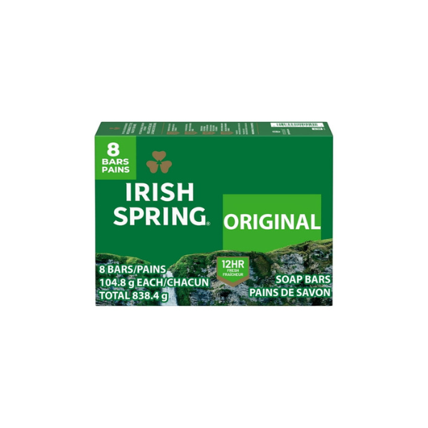 Irish Spring Original Deodorant Bar Soap for Men, With Flaxseed Oil, 3.7 oz Bar (8 Pack)