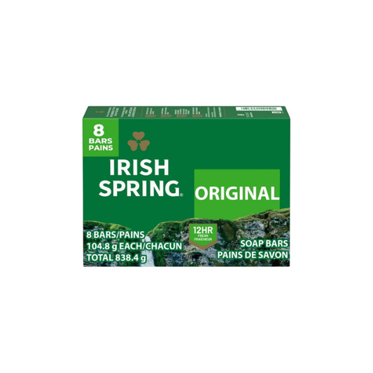 Irish Spring Original Deodorant Bar Soap for Men, With Flaxseed Oil, 3.7 oz Bar (8 Pack)