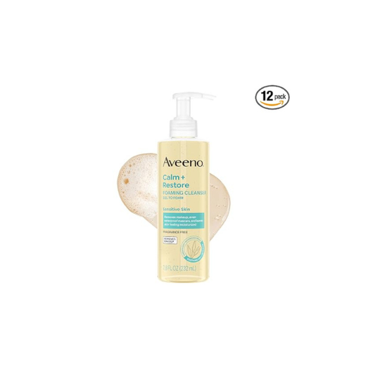 Aveeno Calm + Restore Foaming Cleanser, Fragrance-Free, 7.8 Fl Oz (Pack of 12)