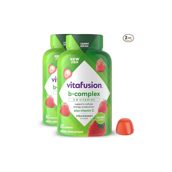 Vitafusion B-Complex Gummy Dietary Supplements, with 5 B Vitamins to Support Cellular Energy Production (1), Plus Vitamin C, Strawberry Flavor, 60 Count (Pack of 2)
