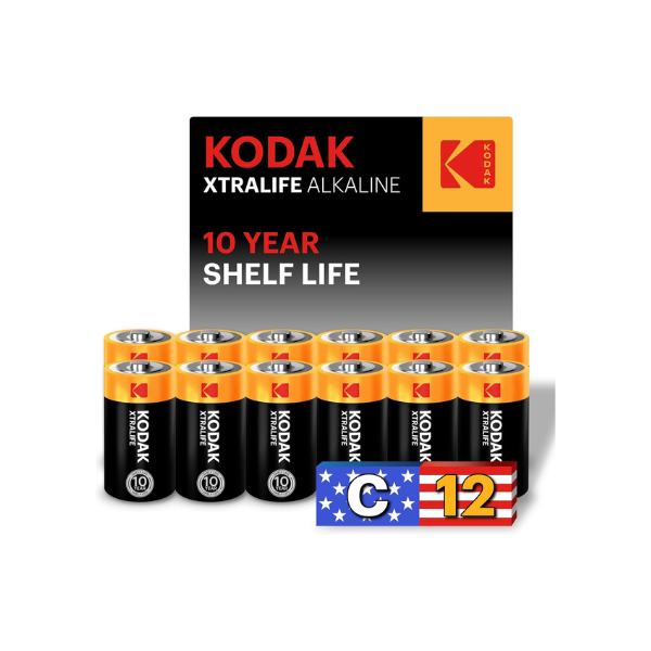KODAK C Cell Alkaline Batteries (12 Pack) C Size Battery, LR14, 1.5V