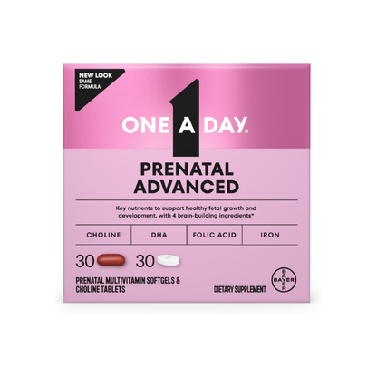 One A Day Prenatal Advanced- Prenatal Vitamins with Folic Acid, Choline, DHA & Iron, Pregnancy Vitamins for Women to Support Baby’s Development, 30+30 Ct (60 Total Set) (Packaging May Vary)