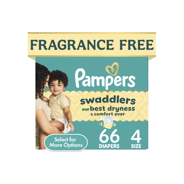 Pampers Swaddlers Fragrance Free Baby Diapers Size 4, 66 Count (Select for More Options)