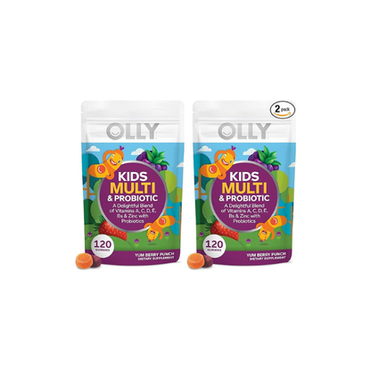 OLLY Kids Multivitamin & Probiotic Gummy,Digestive Support,Vitamins A,D,C,E,B,Zinc,Chewable Supplement,Berry Flavor,60 Day Supply -,120 Count (Pack of 2)