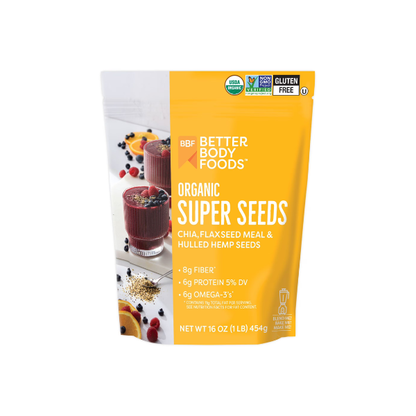 BetterBody Foods Organic Super Seeds, Chia Seeds, Flaxseed Meal, & Hemp Seeds, 16 oz
