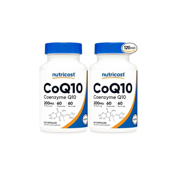 Nutricost CoQ10 200mg, 60 Vegetarian Capsules, 60 Servings - High Absorption, Vegetarian, GMO-Free, Coenzyme Q10 (Pack of 2)