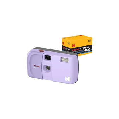 KODAK EC35 35mm Film Camera 35mm, Reusable, Focus-Free, Built-in Flash, Slide Cover, Beginner Friendly (Lavender) Bundle with Kodak Ultramax 400/24EXP 35mm Roll Film