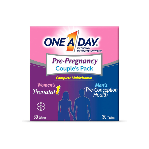 One A Day Men's & Women's Pre-Pregnancy Multivitamin Softgel including Vitamins A, Vitamin C, Vitamin D, B6, B12, Folic Acid & more, 30+30 Count, Supplement for Before, During, and Postnatal