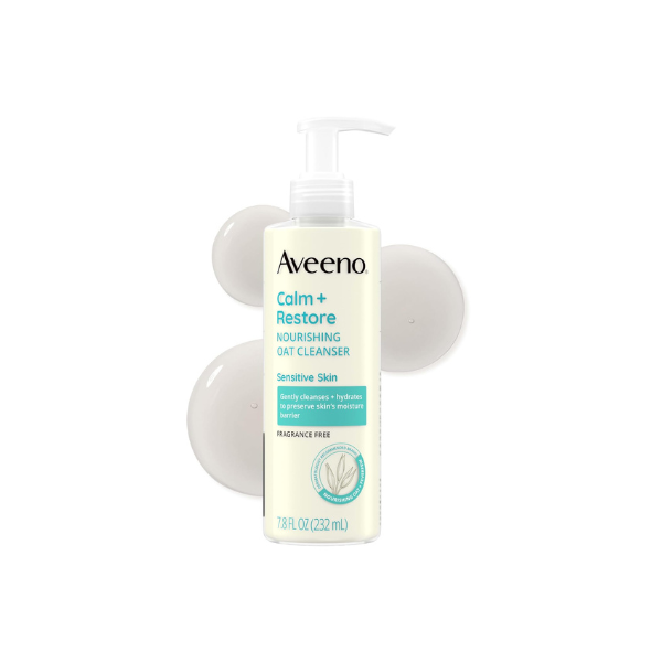 Aveeno Calm + Restore Nourishing Oat Face Cleanser, Daily Hydrating Facial Cleanser for Sensitive Skin with Nourishing Oat & Feverfew, Hypoallergenic, Non-Comedogenic, Fragrance-Free, 7.8 Fl Oz