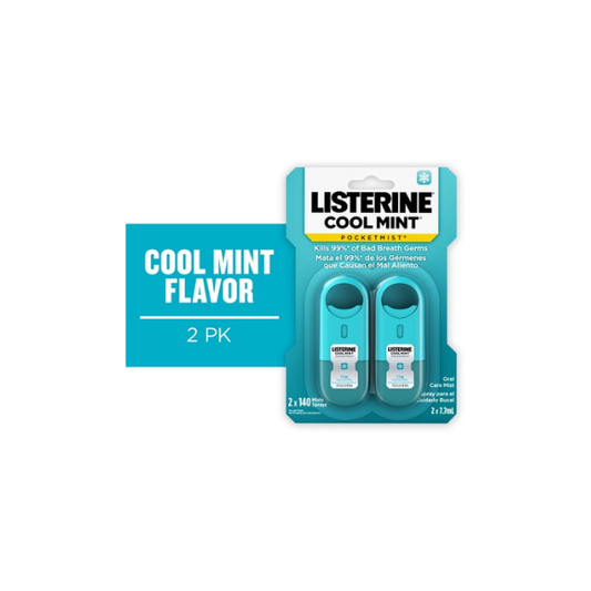 (2 pack) Listerine Cool Mint Pocketmist Oral Care Mist for Fresh Breath 2 x 7.7mL