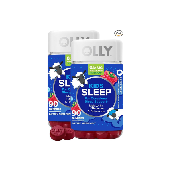 OLLY Kids Sleep Gummy,Occasional Sleep Support,0.5mg Melatonin,L Theanine,Chamomile,and Lemon Balm Extracts,Childrens Chewable Supplement,Raspberry Flavor -,90 Count (Pack of 2)
