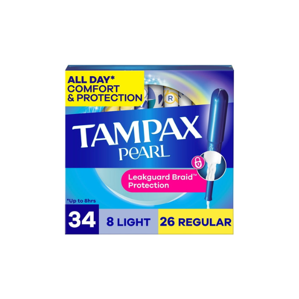 Tampax Pearl Tampons Multipack with LeakGuard Braid, Light/Regular, 34 Count