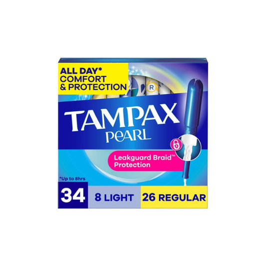 Tampax Pearl Tampons Multipack with LeakGuard Braid, Light/Regular, 34 Count