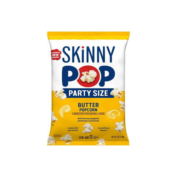 SKINNYPOP Butter Flavored, Gluten Free Popcorn Party Size Bag, 8 oz
