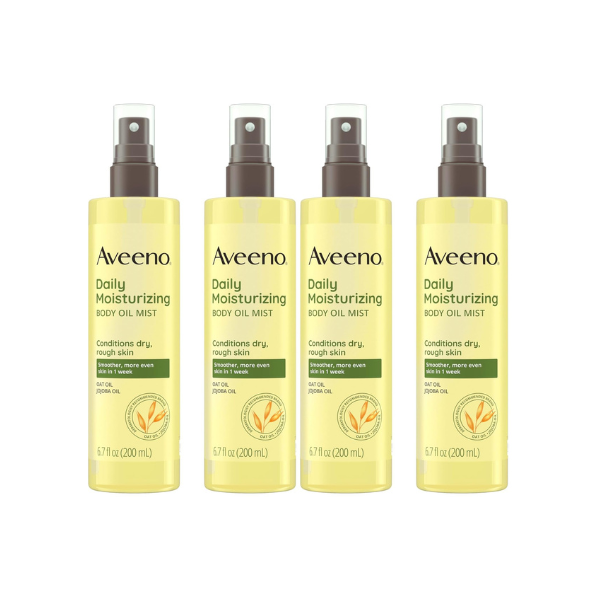 Aveeno Daily Moisturizing Body Oil Mist with Oat & Jojoba Oil for Dry Sensitive Skin,Nourishing Body Spray for Smoother Skin,Paraben-,Silicone- & Alcohol-Free,6.7 fl. oz,(Pack of 4)