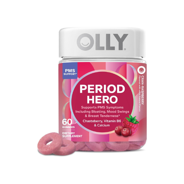 OLLY Period Hero Gummies, PMS Support Supplement,* Cran-Raspberry- 60 Count