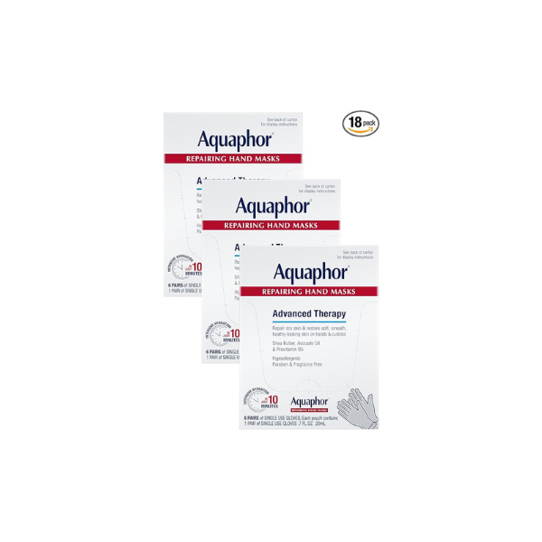 Aquaphor Repairing Hand Masks, Moisturizing Gloves for Dry Hands, Moisturizer for Dry Skin with Avocado Oil and Shea Butter, Pack of 18