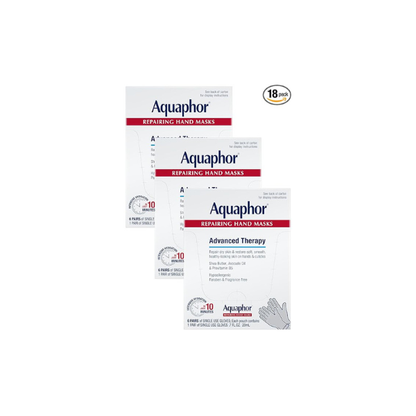 Aquaphor Repairing Hand Masks, Moisturizing Gloves for Dry Hands, Moisturizer for Dry Skin with Avocado Oil and Shea Butter, Pack of 18