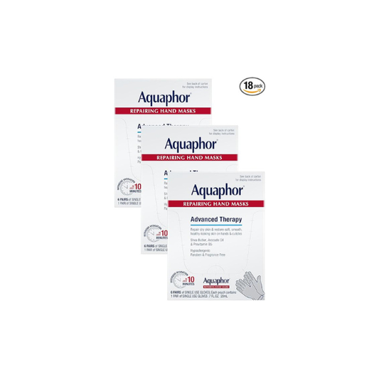 Aquaphor Repairing Hand Masks, Moisturizing Gloves for Dry Hands, Moisturizer for Dry Skin with Avocado Oil and Shea Butter, Pack of 18