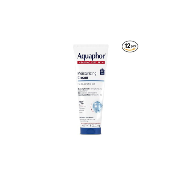 Aquaphor Moisturizing Face and Body Cream with Hyaluronic Acid, 8 Fl Oz (Pack of 12)