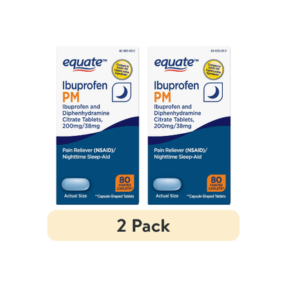 (2 pack) Equate Ibuprofen PM, Pain Reliever (NSAID) and Nighttime Sleep-Aid, 80 Count