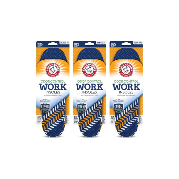 Arm & Hammer Work Boot Insoles, Memory Foam Arch Support, 3 Pack