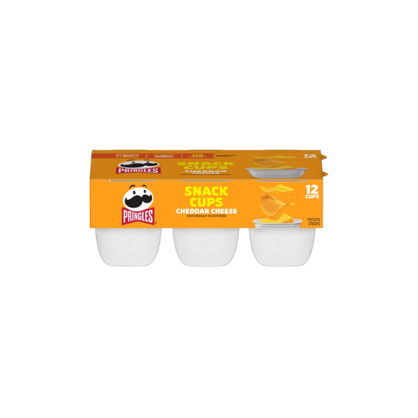 Pringles Potato Crisps Chips, Lunch Snacks, Snack Cups, Cheddar Cheese, 8.8oz Tray (12 Cups)