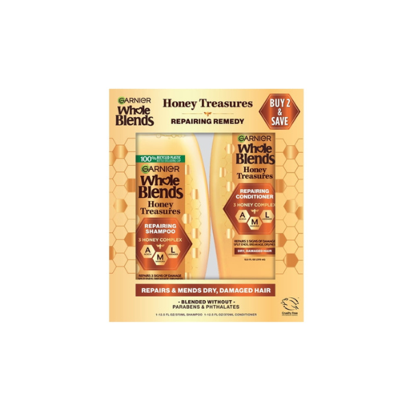 Garnier Whole Blends Honey Treasures Shampoo and Conditioner Set, For Damaged Hair, 1 kit
