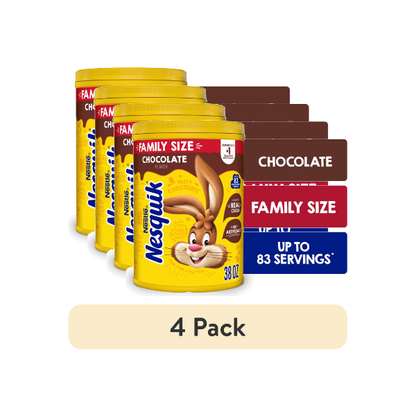 (4 pack) Nestle Nesquik Chocolate Flavor Powder Stir In Drink Mix Canister, 38 oz Canister, 83 Servings