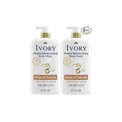 Ivory Body Wash, Deeply Moisturizing, 24hr Nourishing Hydration, Soothes Itchy Dry Skin, Made with Shea Butter Blend, Free of Dyes Heavy Perfumes Parabens & Phthalates, Oatmilk Scent, 27 oz