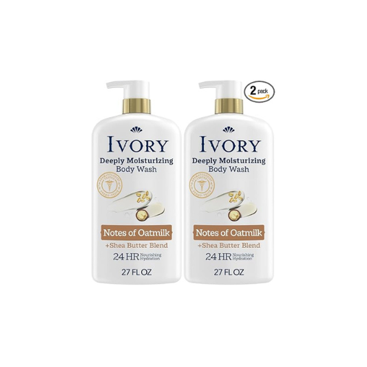 Ivory Body Wash, Deeply Moisturizing, 24hr Nourishing Hydration, Soothes Itchy Dry Skin, Made with Shea Butter Blend, Free of Dyes Heavy Perfumes Parabens & Phthalates, Oatmilk Scent, 27 oz