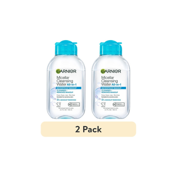 (2 pack) Garnier SkinActive Micellar Cleansing Water All in 1 Waterproof Makeup Remover, Face Cleanser, 3.4 fl oz
