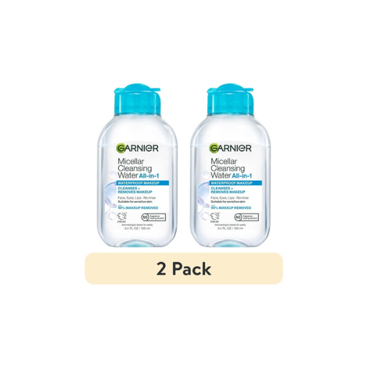 (2 pack) Garnier SkinActive Micellar Cleansing Water All in 1 Waterproof Makeup Remover, Face Cleanser, 3.4 fl oz