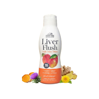 Country Farms Liver Flush Daily Dose Detox Liquid Supplement – Peach Mango Flavor – Liver & Digestive Support with Milk Thistle, Artichoke, Ginger, Turmeric & Organic Inulin Fiber, 16 Fl Oz