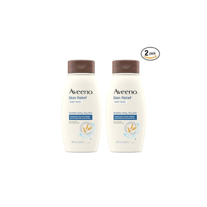 Aveeno Skin Relief Fragrance-Free Body Wash with Triple Oat Formula, Gentle Daily Cleanser for Sensitive Skin Leaves Dry Skin Feeling Moisturized, Sulfate-Free, 18 fl. oz, 2 Pack