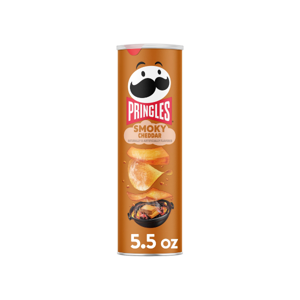 Pringles Smoky Cheddar Potato Crisps Chips, Lunch Snacks, 5.5 oz Canister