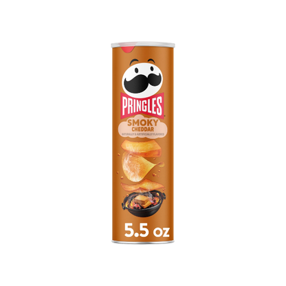 Pringles Smoky Cheddar Potato Crisps Chips, Lunch Snacks, 5.5 oz Canister