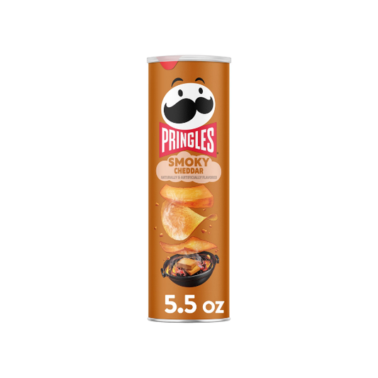 Pringles Smoky Cheddar Potato Crisps Chips, Lunch Snacks, 5.5 oz Canister