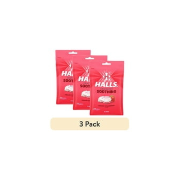 (3 pack) HALLS Soothing Creamy Strawberry Throat Drops, FSA/HSA Eligible, 25 Drops