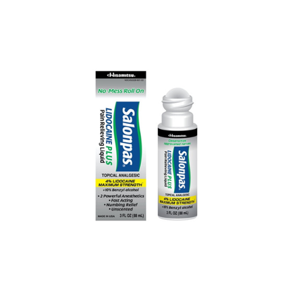 Salonpas Lidocaine Plus Pain Relieving No-Mess Roll On Liquid, 3 fluid oz