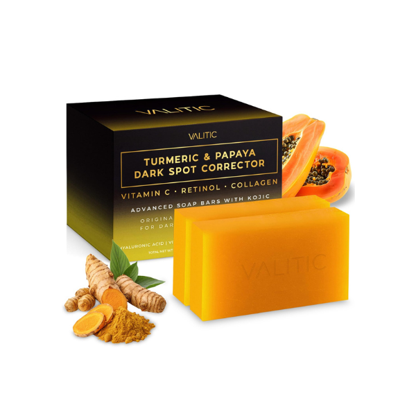 VALITIC Papaya and Turmeric Kojic Acid Soap Bar for Dark Spots, 2 Pack