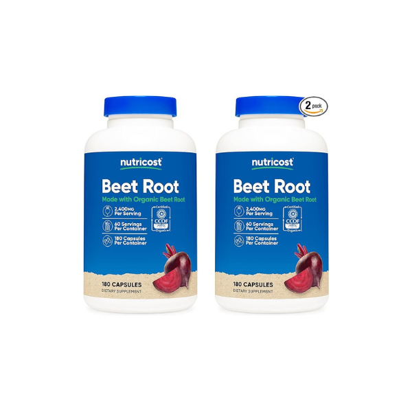 Nutricost Beet Root 2400mg, 180 Capsules - CCOF Certified Made with Organic Beet Root, Superfood, 60 Servings (Pack of 2)