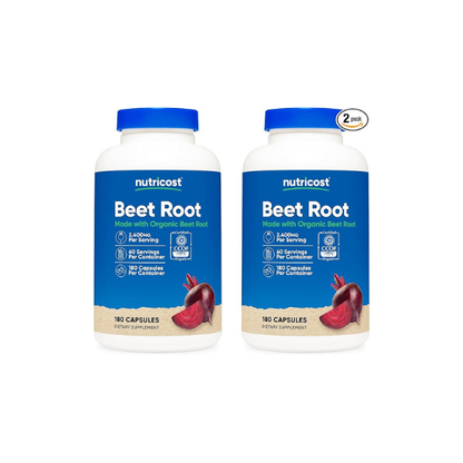 Nutricost Beet Root 2400mg, 180 Capsules - CCOF Certified Made with Organic Beet Root, Superfood, 60 Servings (Pack of 2)